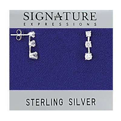 Sterling Silver Triple Drop Clear CZ Stud Earrings