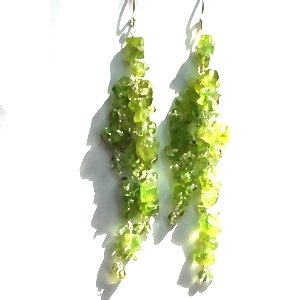 Sterling Silver Peridot Long Dangle Earrings