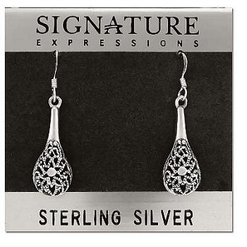 Sterling Silver Filigree Flower Vase Dangle Earrings
