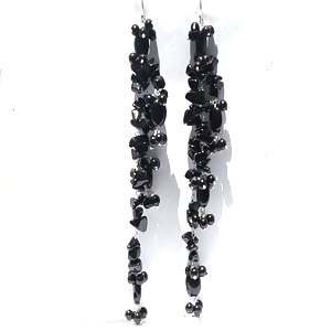 Sterling Silver Long Black Onyx Dangle Earrings