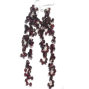 Sterling Silver Red Garnet Long Dangle Earrings