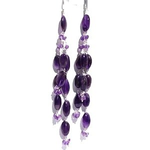 Sterling Silver Amethyst Long Dangle Earrings