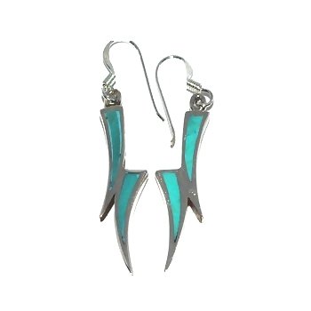 Sterling Silver Turquoise Inlay Double Horn Dangle Earrings