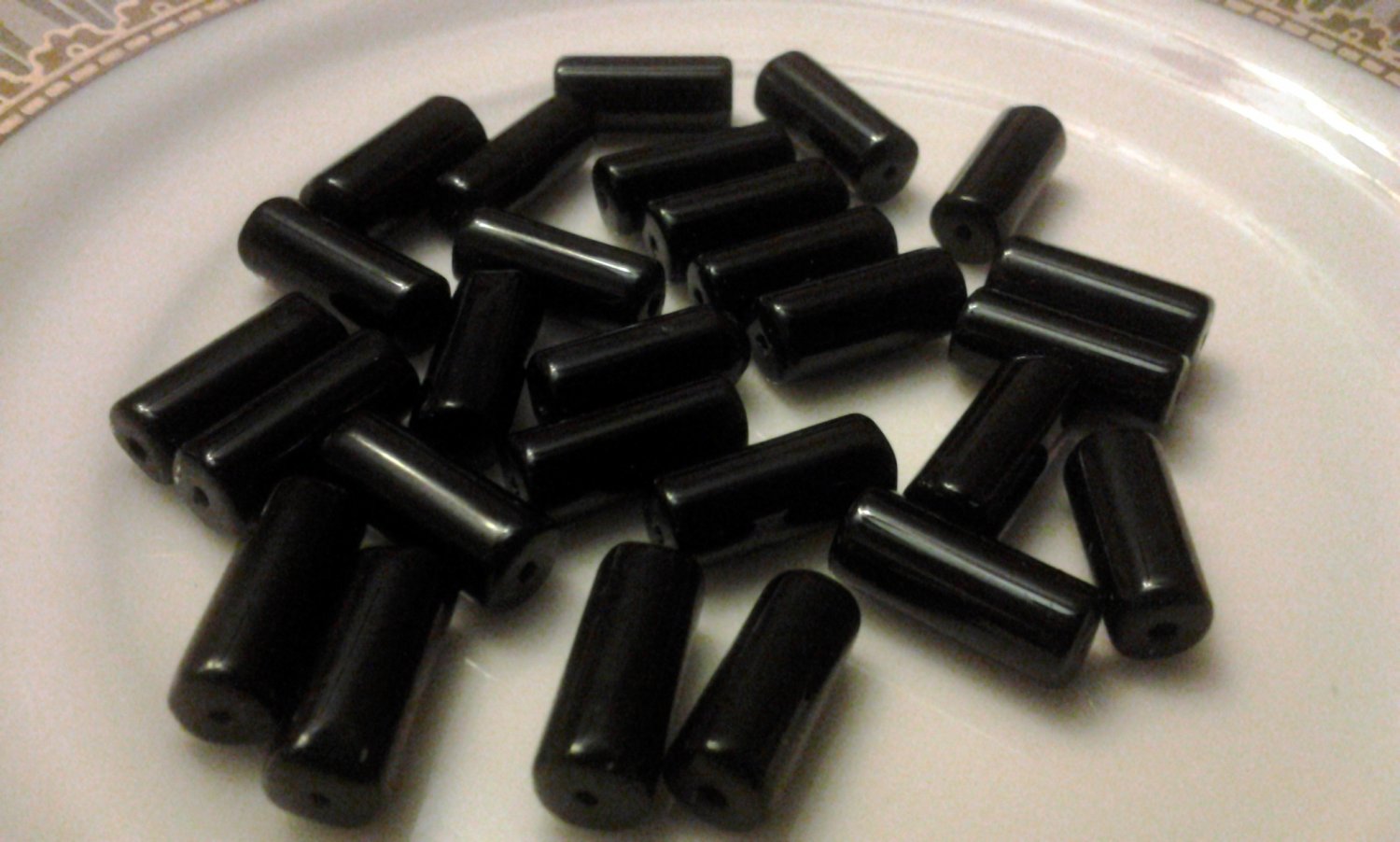 Black Glass Tube Beads