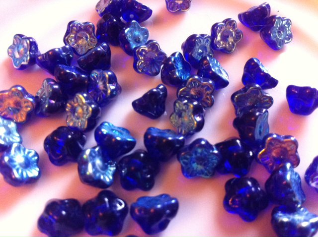 Cobalt Blue Czech Glass flower Beads