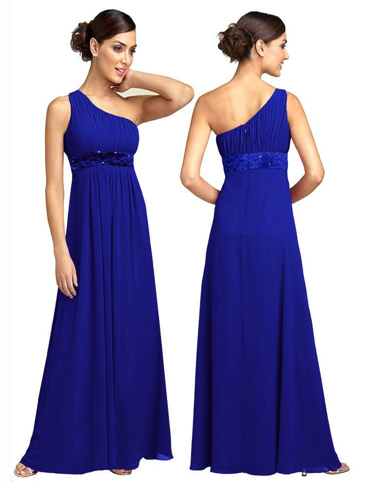 BR7111 Blue Size USA 12: One shoulder Beaded Bridesmaid Evening Dress