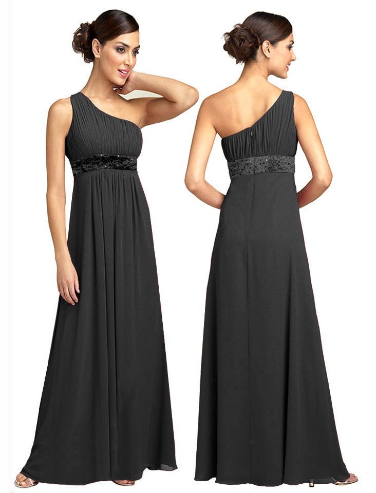 BR7111 Black Size USA 12: One shoulder Beaded Bridesmaid Evening Dress Gown