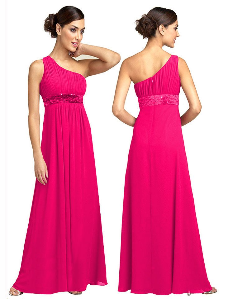 BR7111 Hot Pink Size USA 10: One shoulder Beaded Bridesmaid Evening Dress Gown