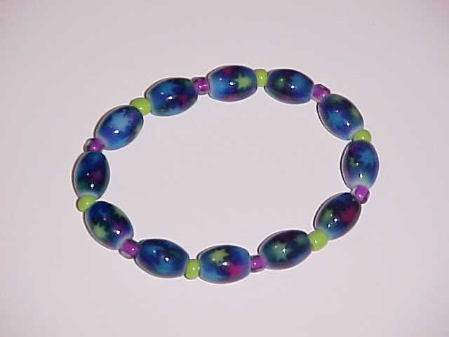 Blue, Lime Green, and Purple Magic Stars Stretch Bracelet 7 inches