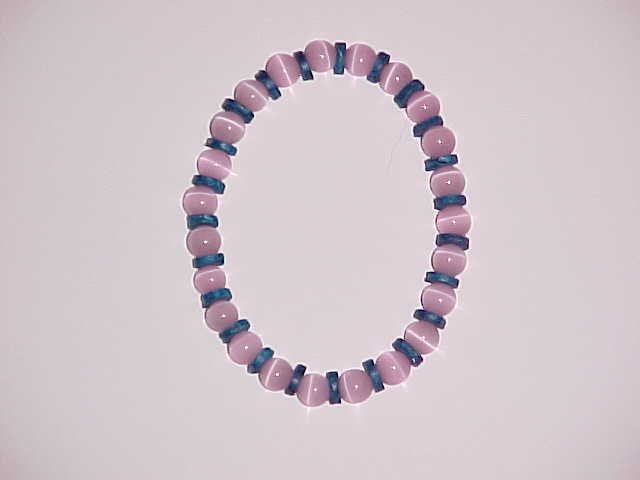 Pink and Blue Beaded Stretch Bracelet 7 inches