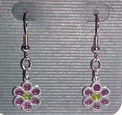 Stained Glass Purple and Yellow Flower Earrings (Pierced Ears)