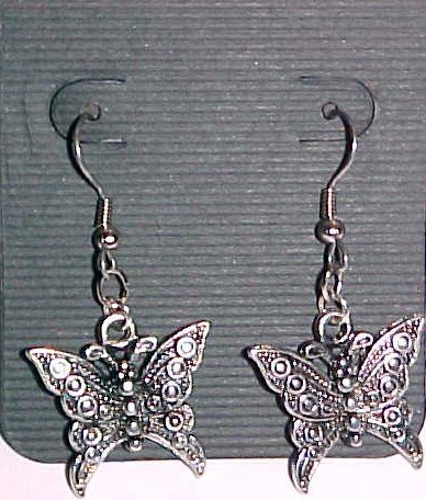 Silver Gothic Butterfly Earrings (Pierced Ears)
