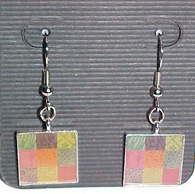 Colorful Square Patchwork Earrings (Pierced Ears)