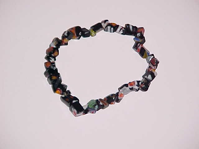 Black Millefiori Beaded Shell Stretch Bracelet 6.5-7 inches