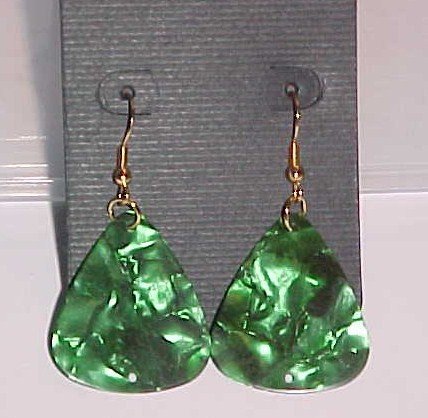 SOLD! Hot Rocker Chick Guitar Pick Earrings- Green (Pierced Ears)