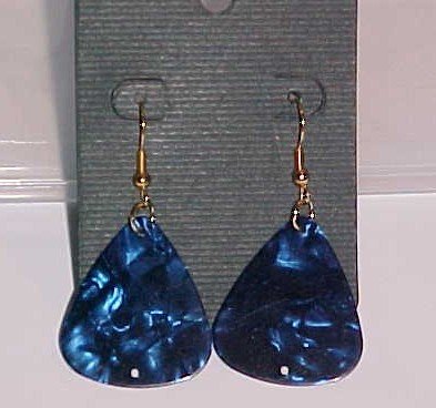 SOLD! Hot Rocker Chick Guitar Pick Earrings- Blue (Pierced Ears)