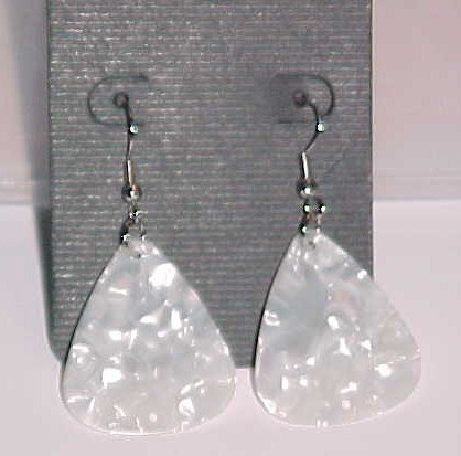 Hot Rocker Chick Guitar Pick Earrings- White (Pierced Ears)