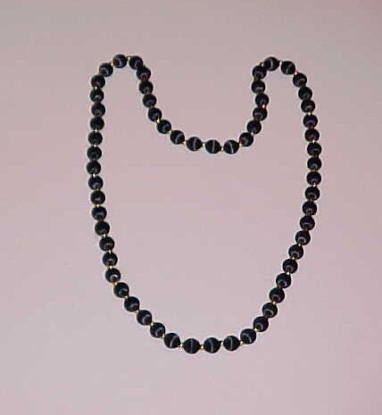 Vintage Black Satin Thread Beaded Necklace