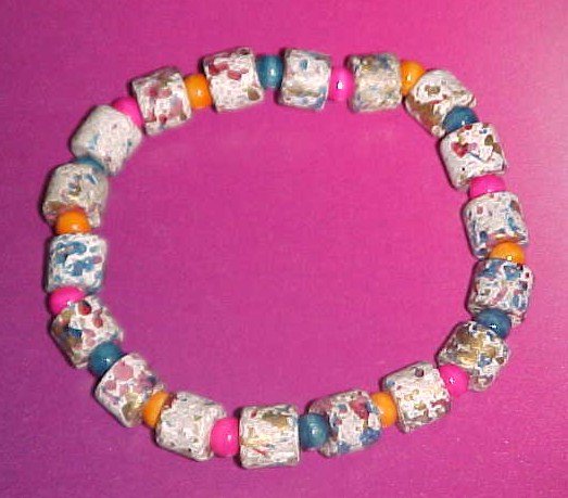 Multi-Colored Greek Ceramic and Wooden Bead Stretch Bracelet 7 inches