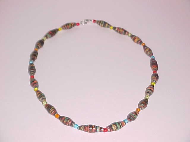 (SOLD) Black Multi-Colored Paper Bead Necklace