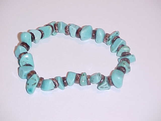 Turquoise and Brown Shell Beaded Stretch Bracelet 6 - 6.5 inches