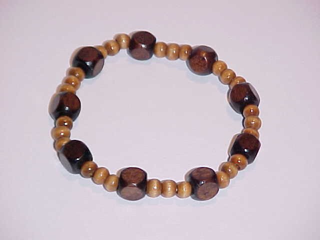 (SOLD) Brown Cube Beaded Wooden Stretch Bracelet 7 inches