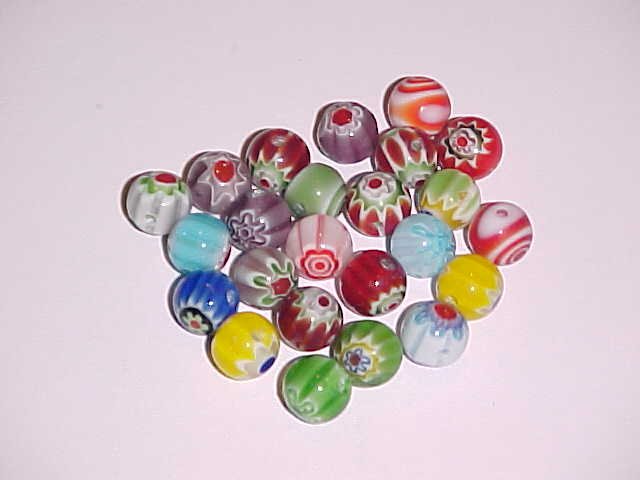 1 Lot of 24 Mixed Millefiori Round Beads 8mm