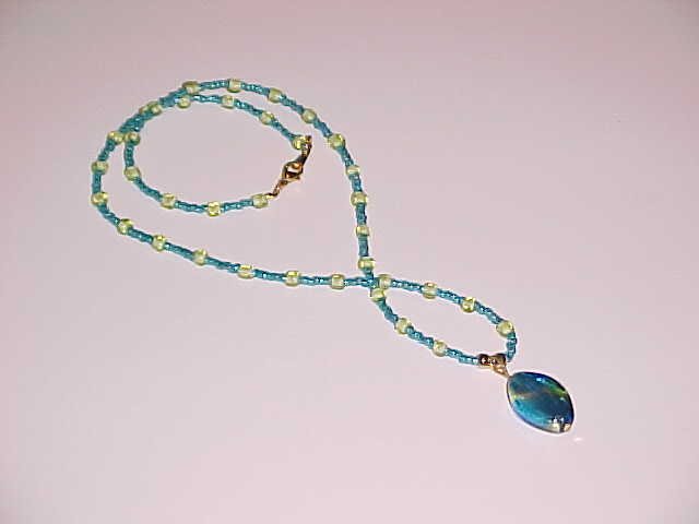 Turquoise and Lime Green Pendant Necklace 18 inches