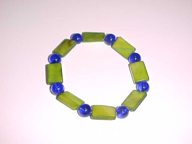 Green and Blue Beaded Stretch Bracelet 7.5 - 8 inches
