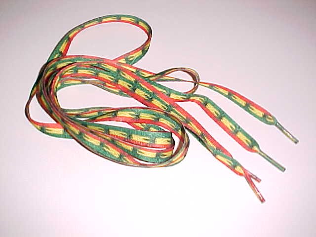 (SOLD) Green Yellow Red Rasta Shoe Laces with Ganja Leaves (1 pair)