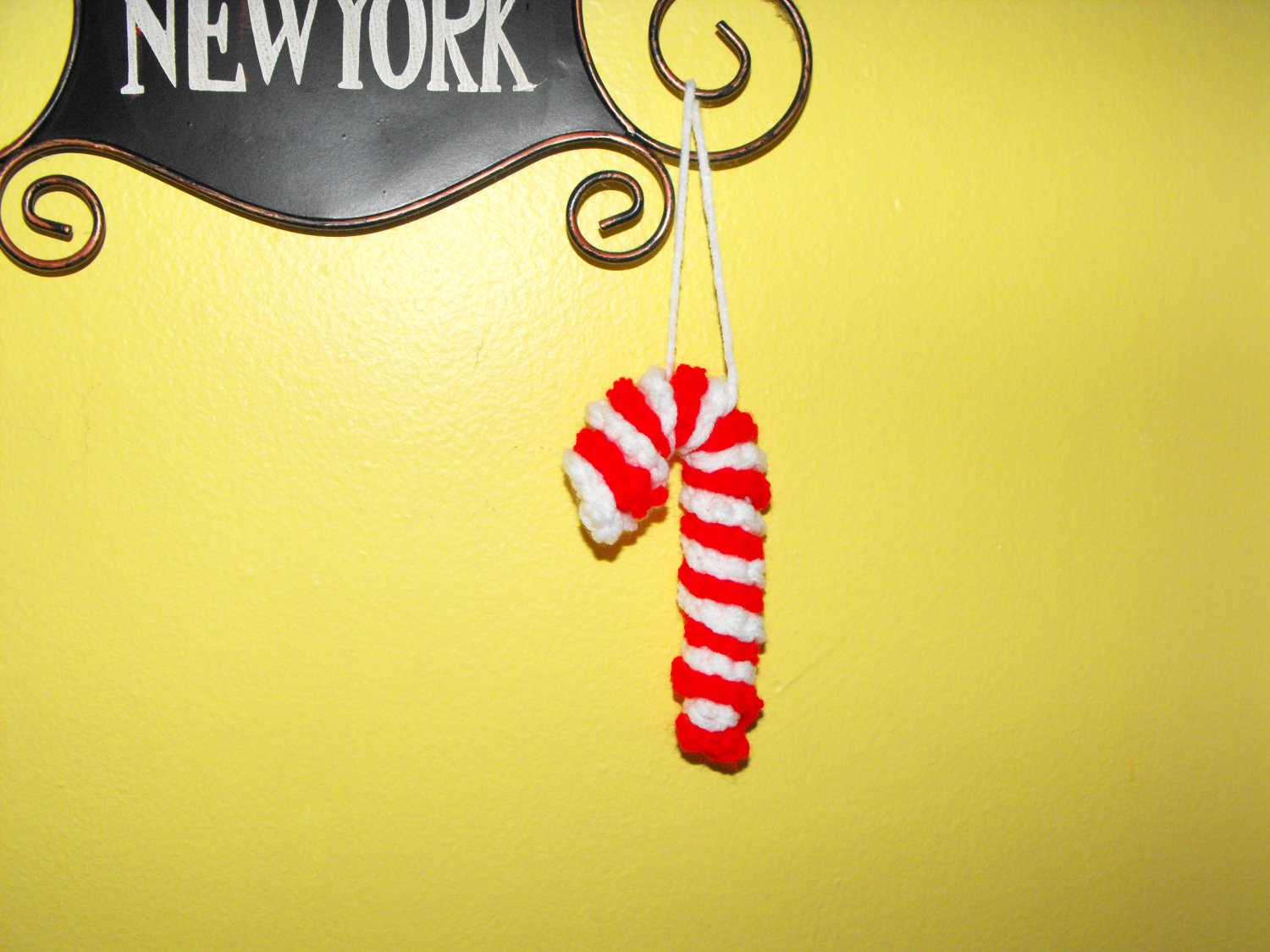 Crocheted Red and White Candy Cane Christmas Tree Ornament
