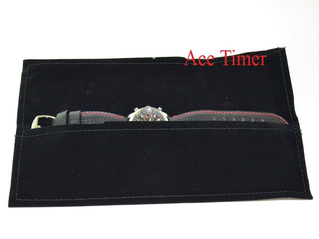 Pack of 3 x 1 Watch Black Velvet Long Pouch Case Fits up to 55mm
