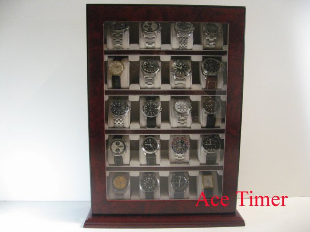 20 Watch Wooden Stand Wall Display Storage Case Box Fit up to 60mm + Cloth