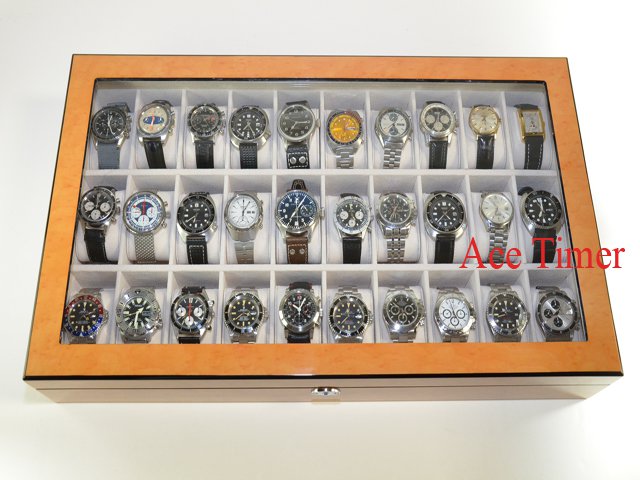 30 Watch (Premium Series) 1 Level Bird's Eyes Maple Display Case Box + Gift