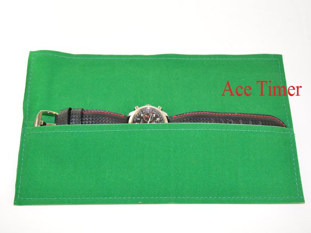Pack of 3 x 1 Watch Green Velvet Long Pouch Case Fits up to 55mm