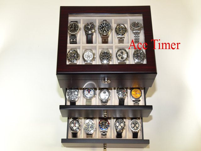 30 Watch (Premium Series) Glass Top Ebony Display Storage Case Box Polish Cloth