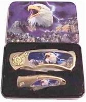 TWO Piece Eagle Knives in Metal Tin Collectible Collector collectors FREE SHIP