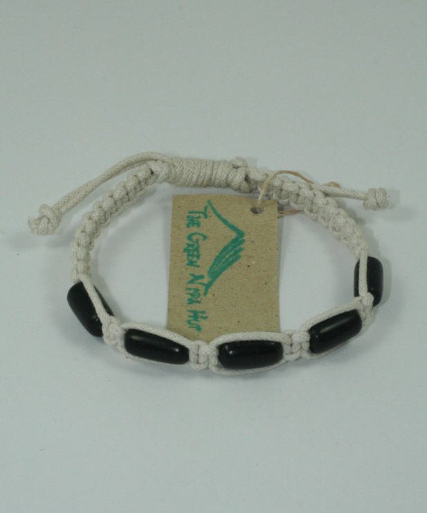 White Macrame Bracelet with Black Beads