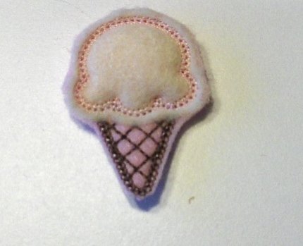 Ice Cream cone embroidered felt clippie