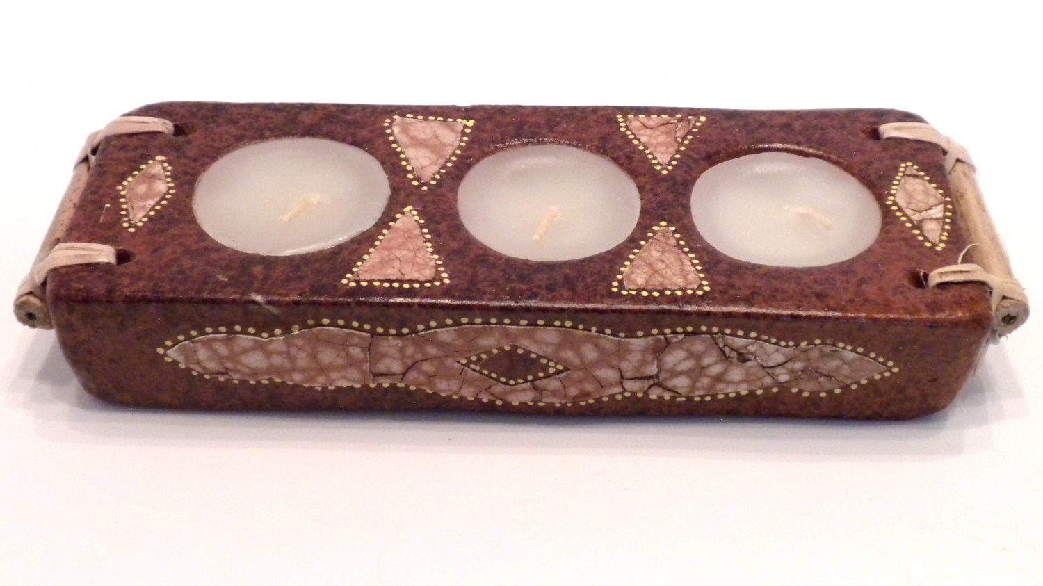 TERRACOTTA CANDLE RECTANGULAR THREE CANDLES BROWN