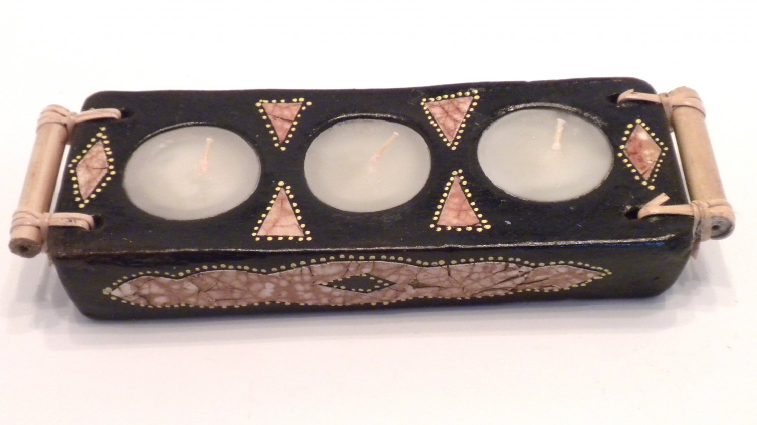 TERRACOTTA RECTANGULAR THREE CANDLES BLACK