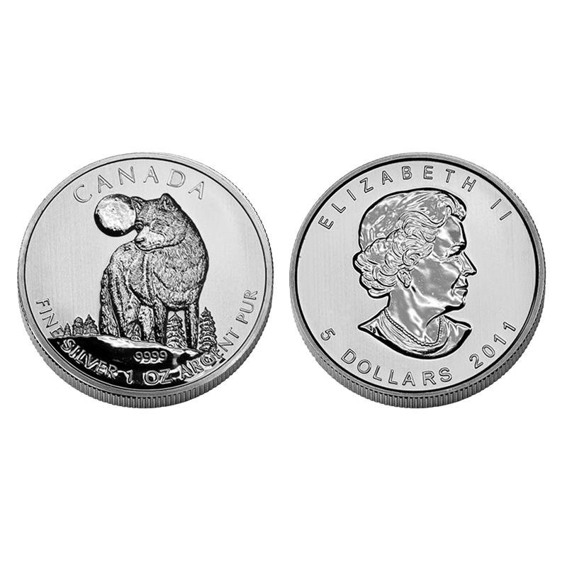 2011 CANADIAN TIMBER WOLF 1 OZ .9999 SILVER $5 COIN