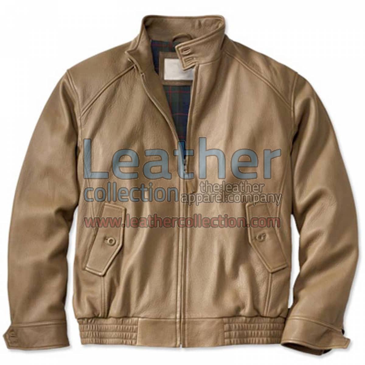 Beige Leather Bomber Jacket