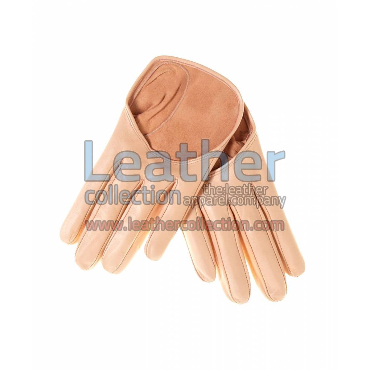 Beige Short Fashion Leather Gloves