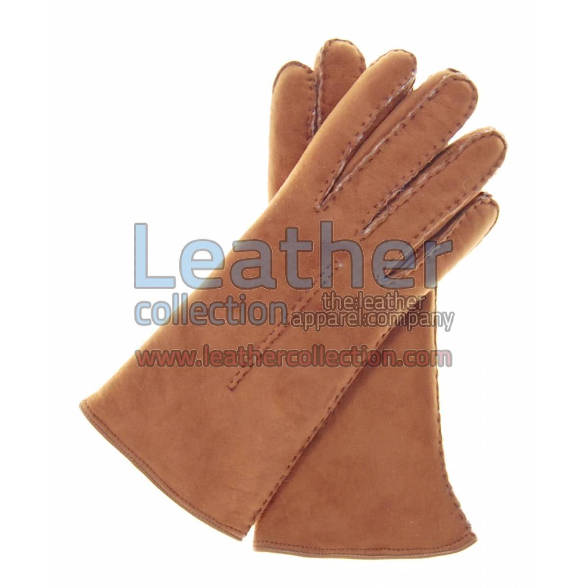 Biege Suede Lamb Shearling Gloves Womens