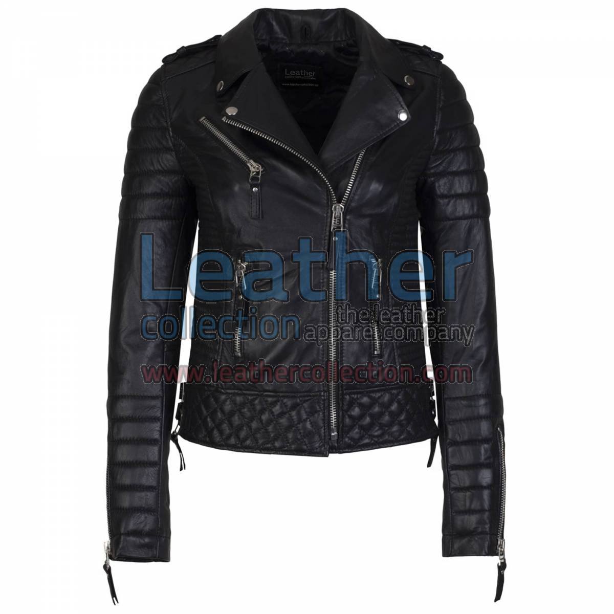 Biker Womens Quilted Leather Jacket Black