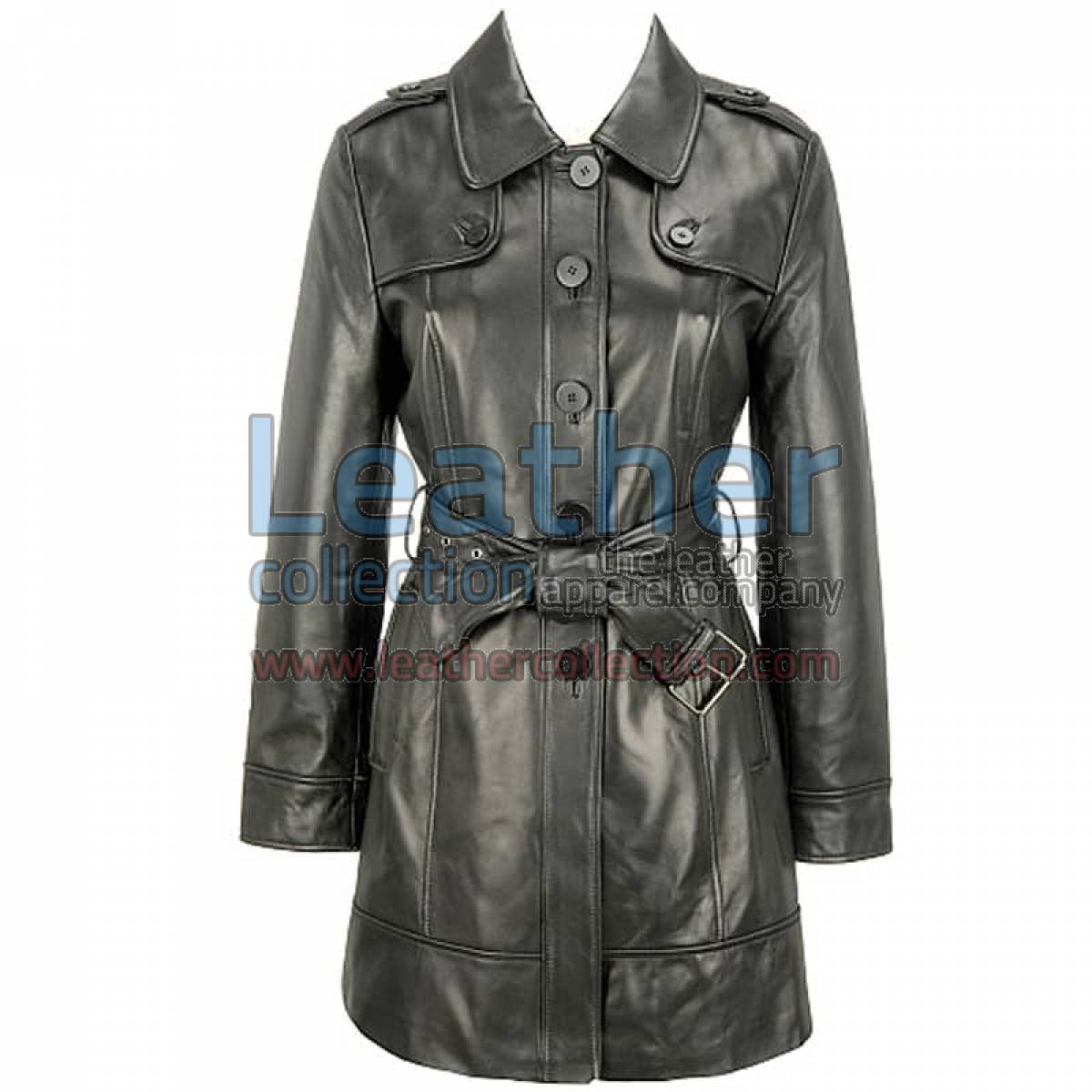 Black Lamb Belted Trench Coat with Thinsulate Lining