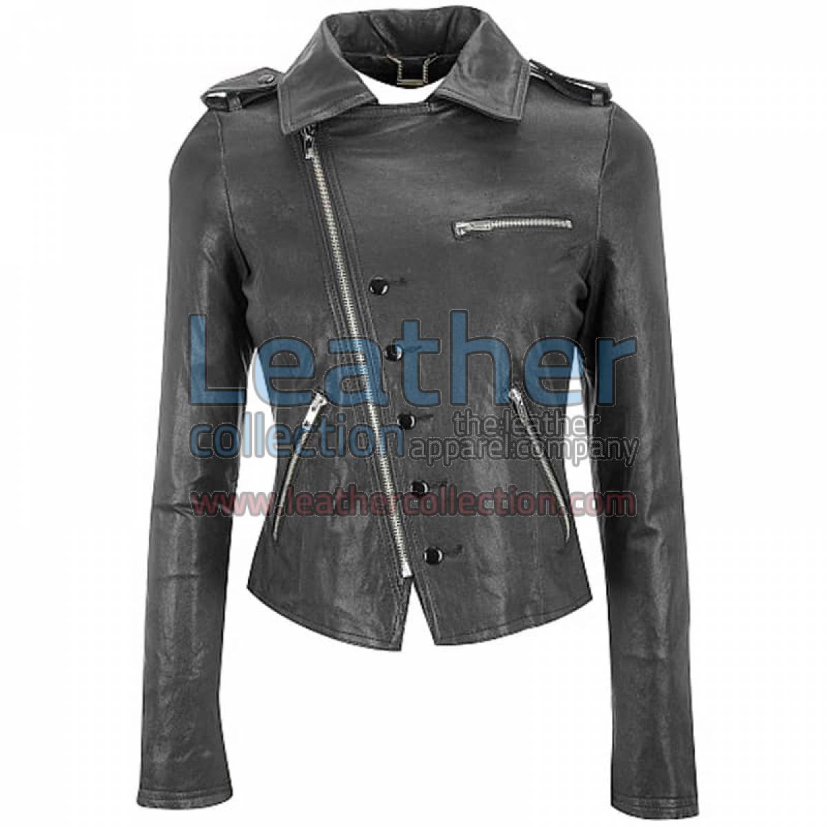 Leather Cutaway Black Asymmetrical Jacket