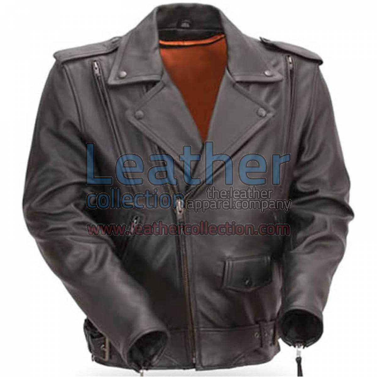 Mens Classic Motorcycle Jacket with Gun Metal Hardware