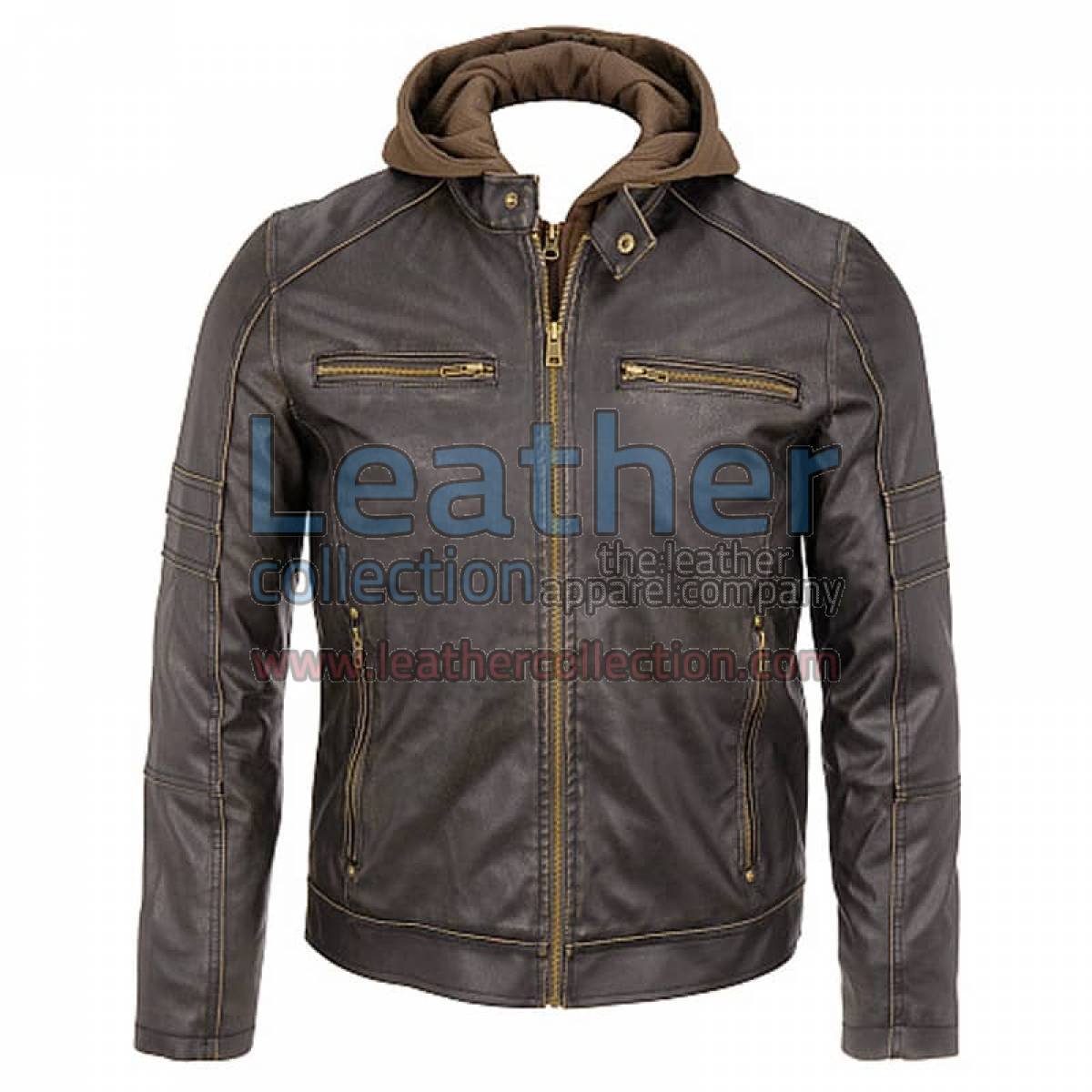 Mens Leather Hooded Jacket